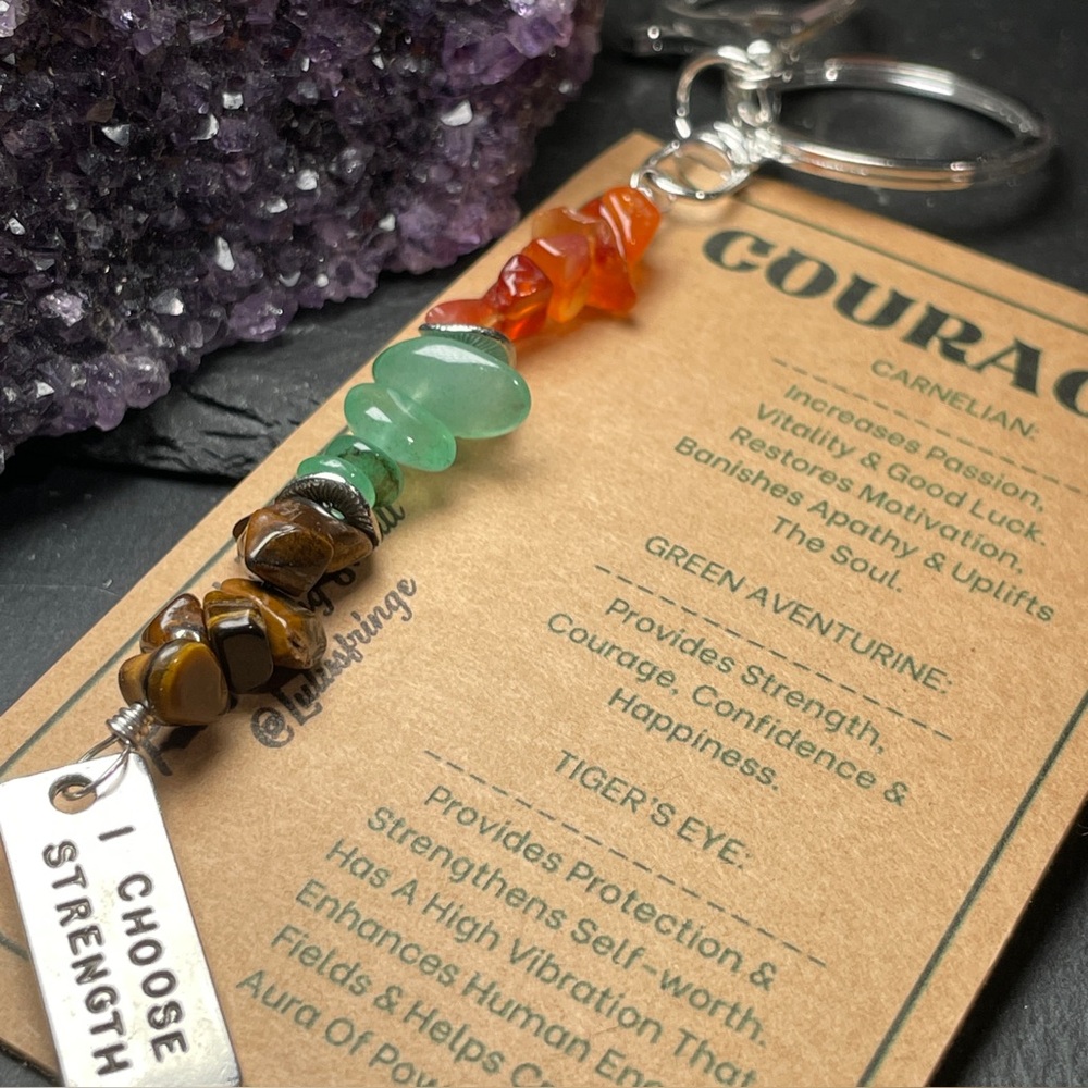 Courage Crystal Gemstone Keychain with Inspirational Silver Toned Charm - Picture 6 of 7